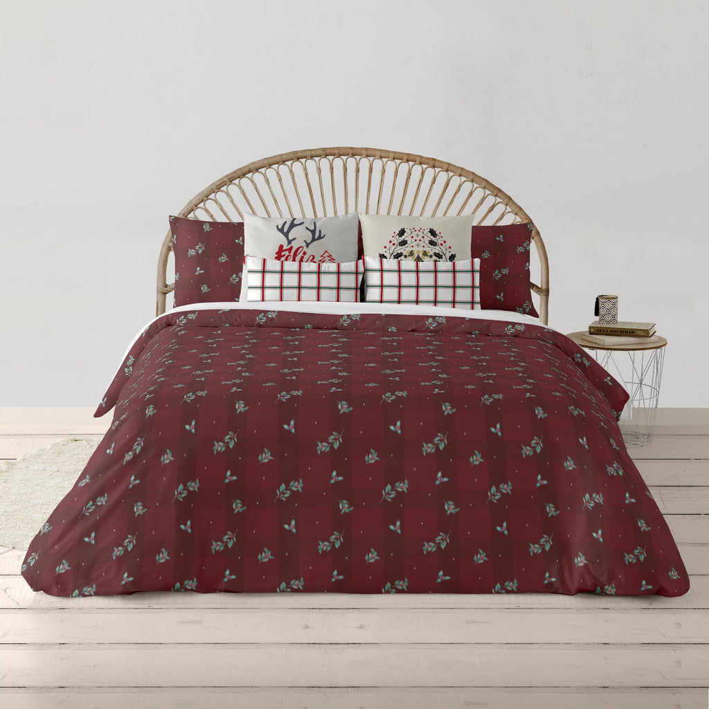 Housse de couette à clics réversibles Velours de Noël Rouge 1