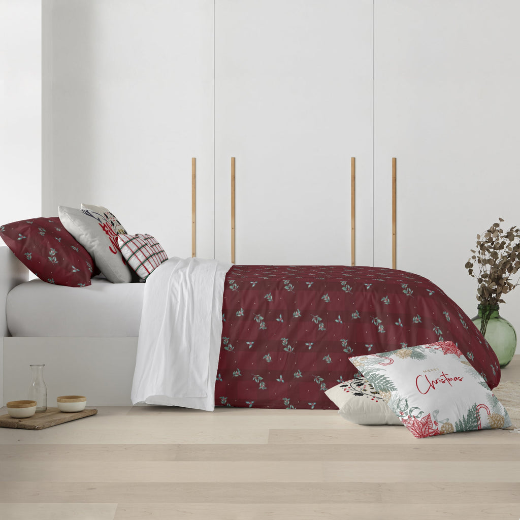 Housse de couette à clics réversibles Velours de Noël Rouge 1