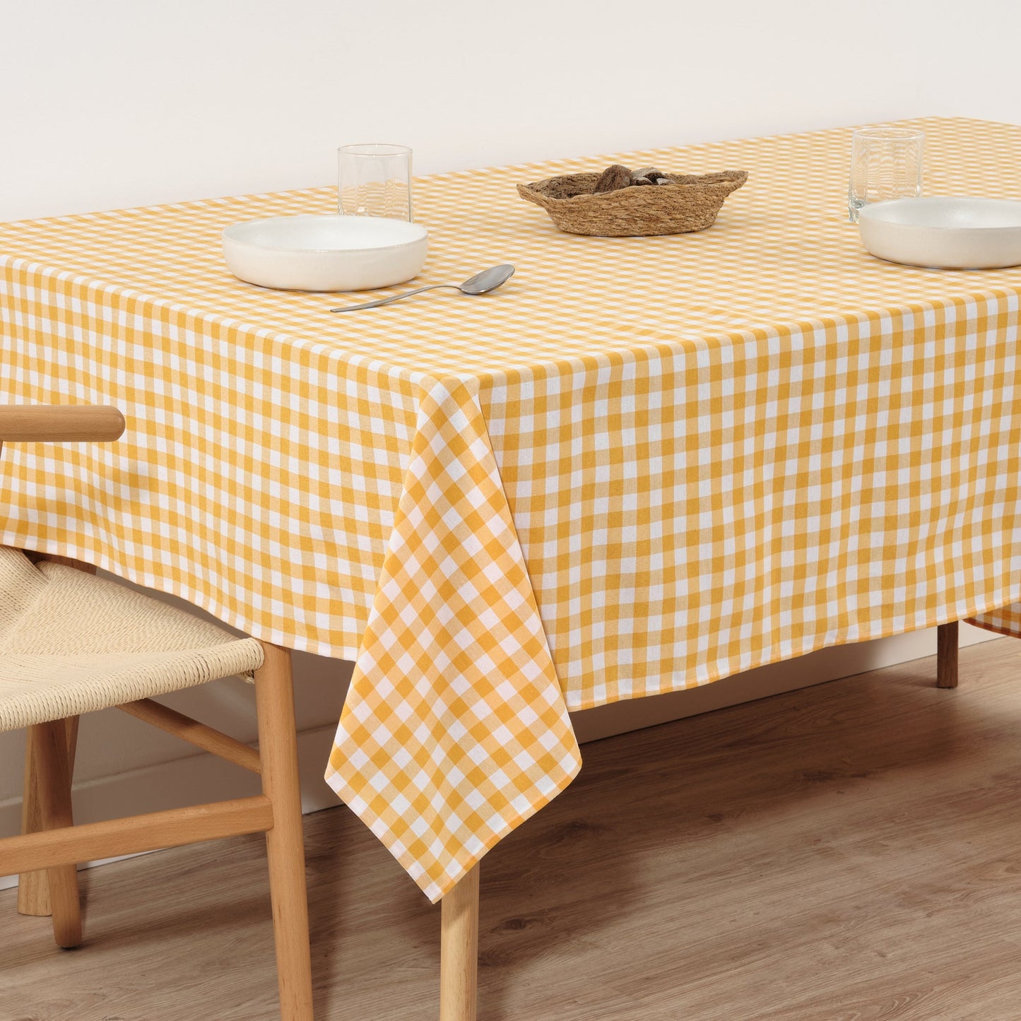 Mantel Vichy impermeable antimanchas Amarillo tacto tela