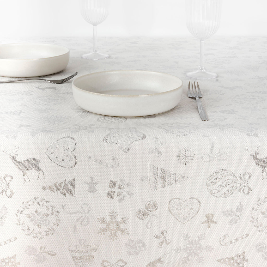 Jacquard tablecloth R22119 Natural Silver Lurex