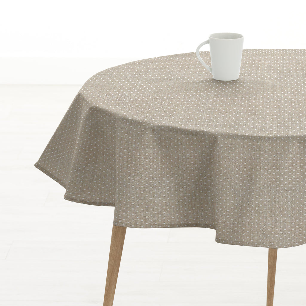 Plumeti White stain-resistant round tablecloth