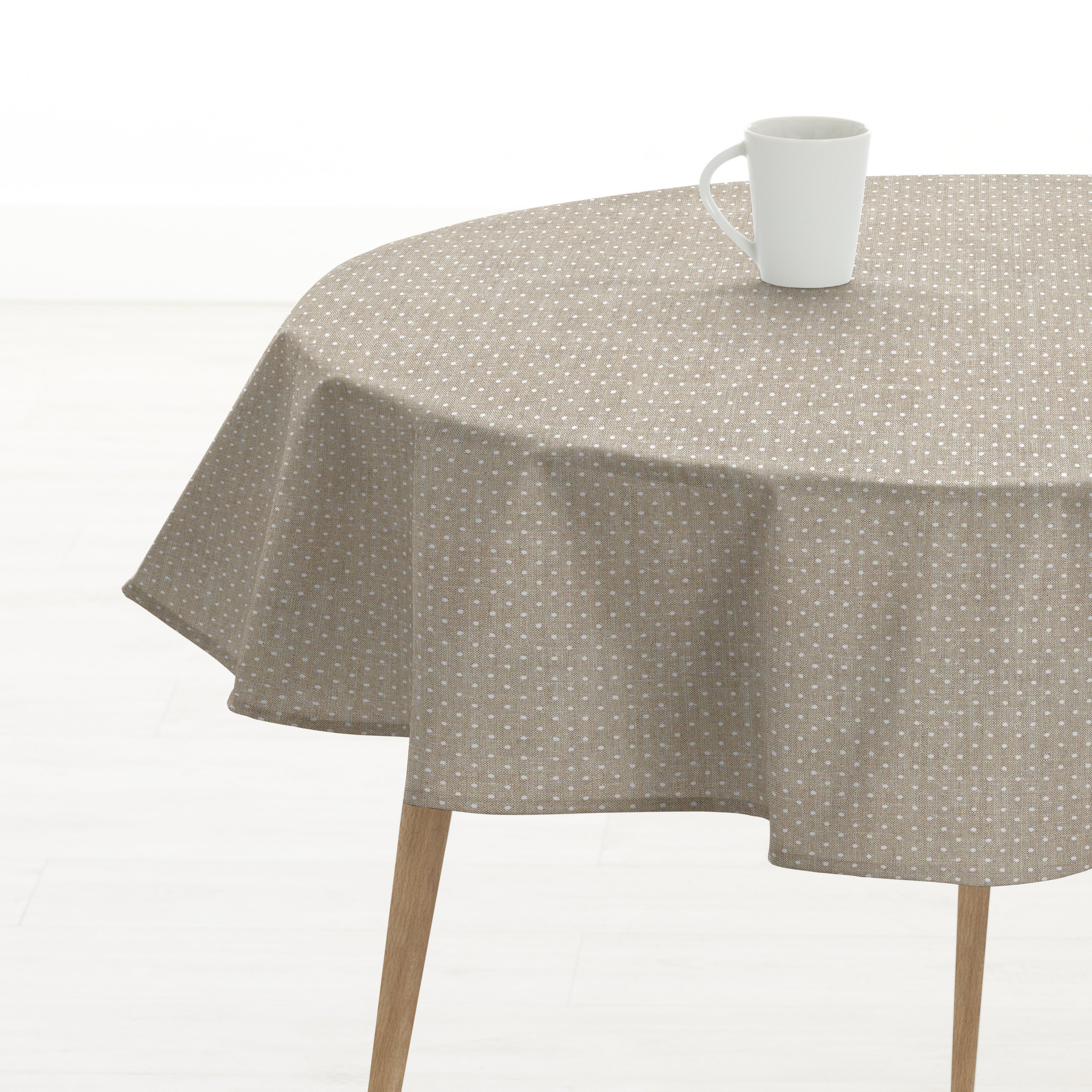 Plumeti White stain-resistant round tablecloth