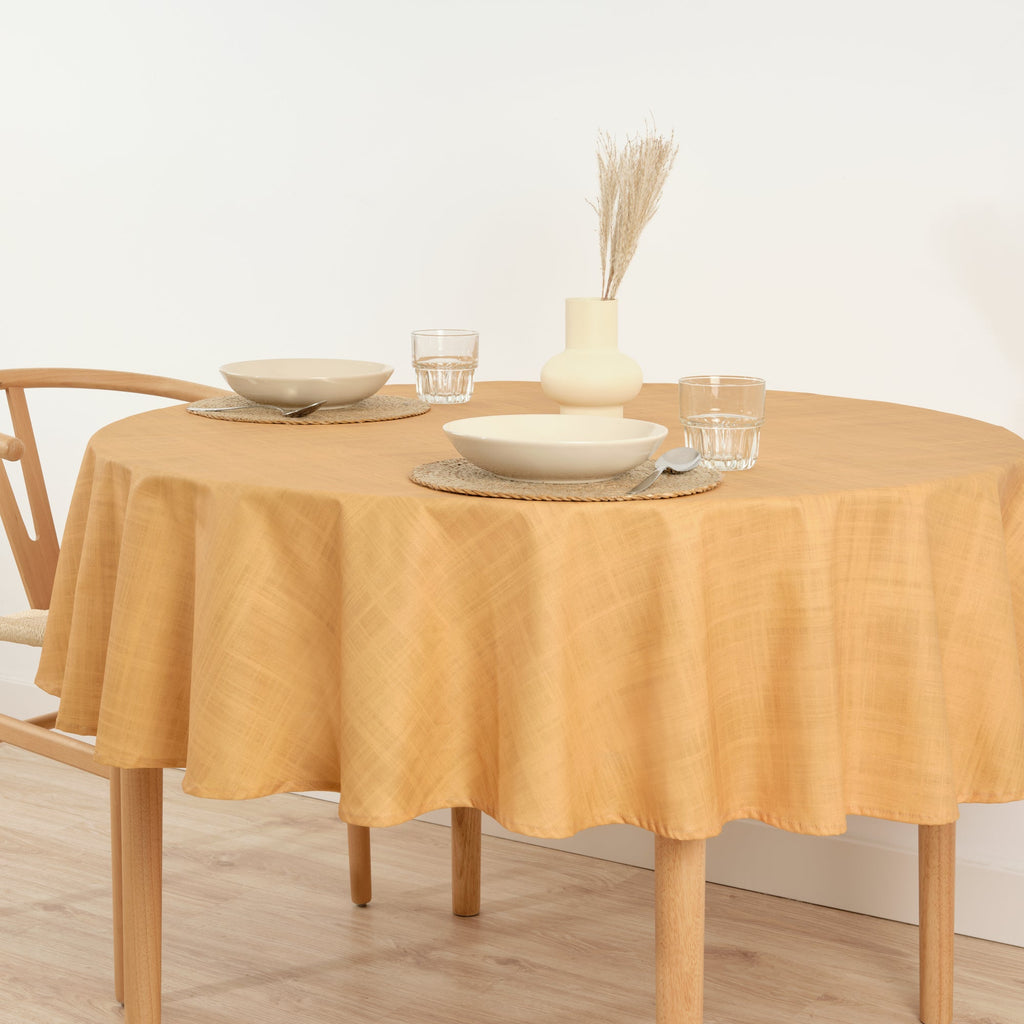 Round stain resistant tablecloth Mustard