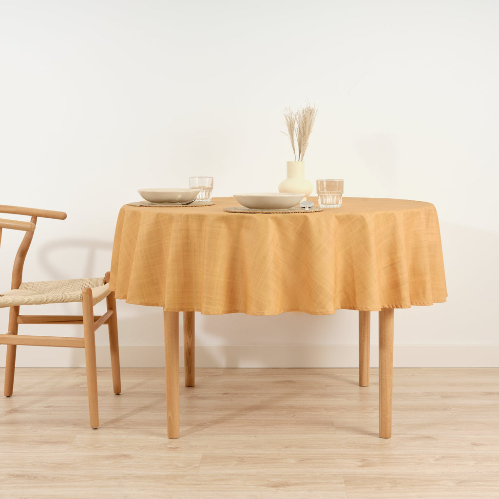 Round stain resistant tablecloth Mustard