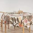 Ula Brown stain-resistant round tablecloth