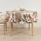 Ula Brown stain-resistant round tablecloth