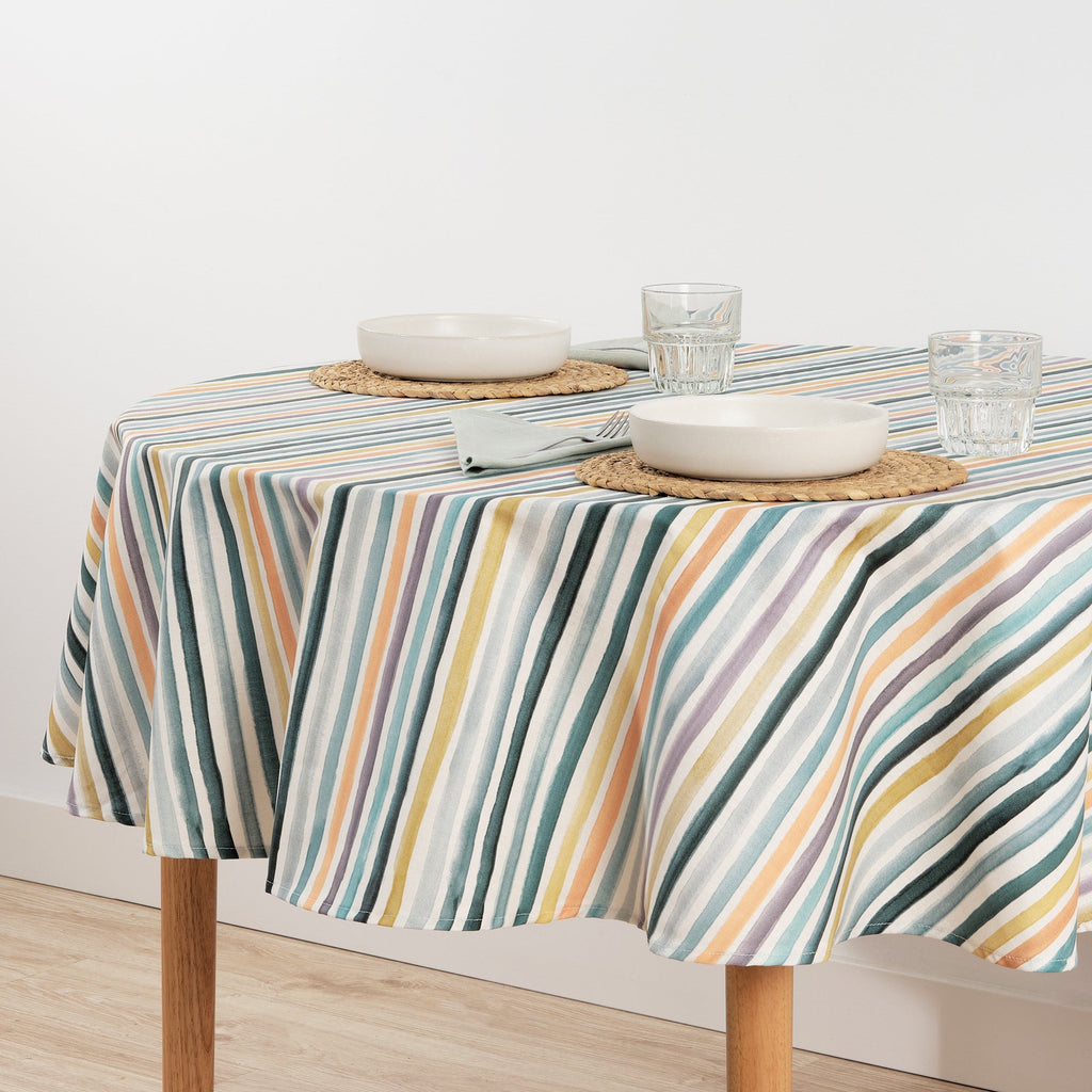 Naiara Blue stain-resistant round tablecloth