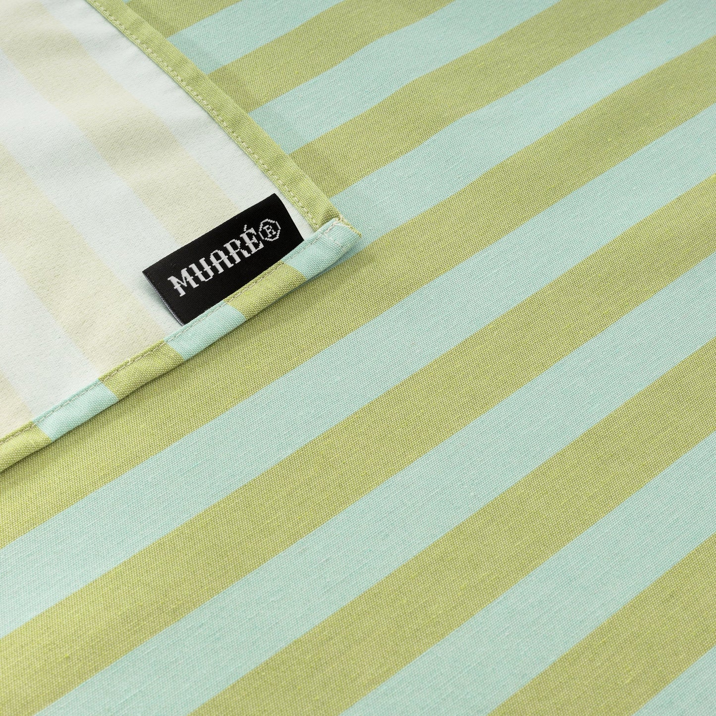 Mantel de tela jacquard Maglia Raya Pistacho y Turquesa
