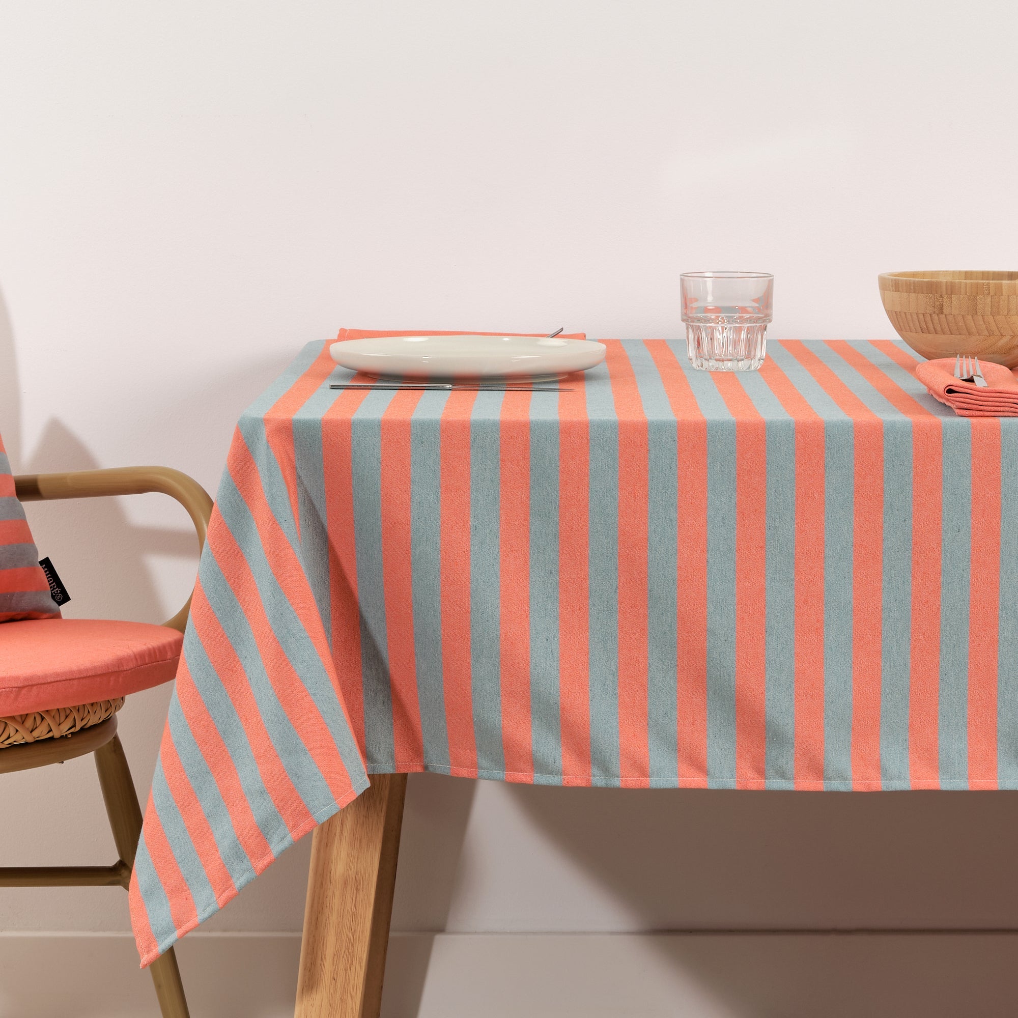 Nappe en tissu jacquard Maglia Stripe Orange et Aqua