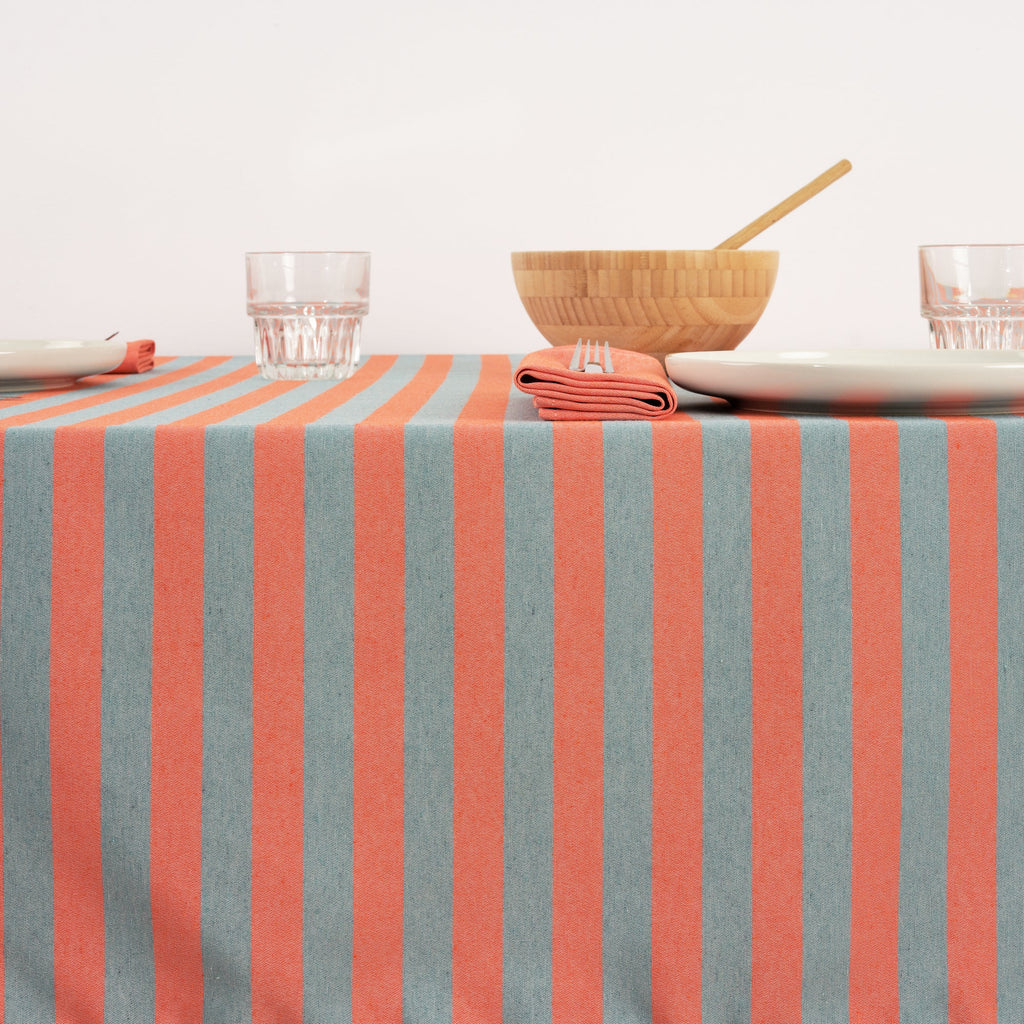 Nappe en tissu jacquard Maglia Stripe Orange et Aqua