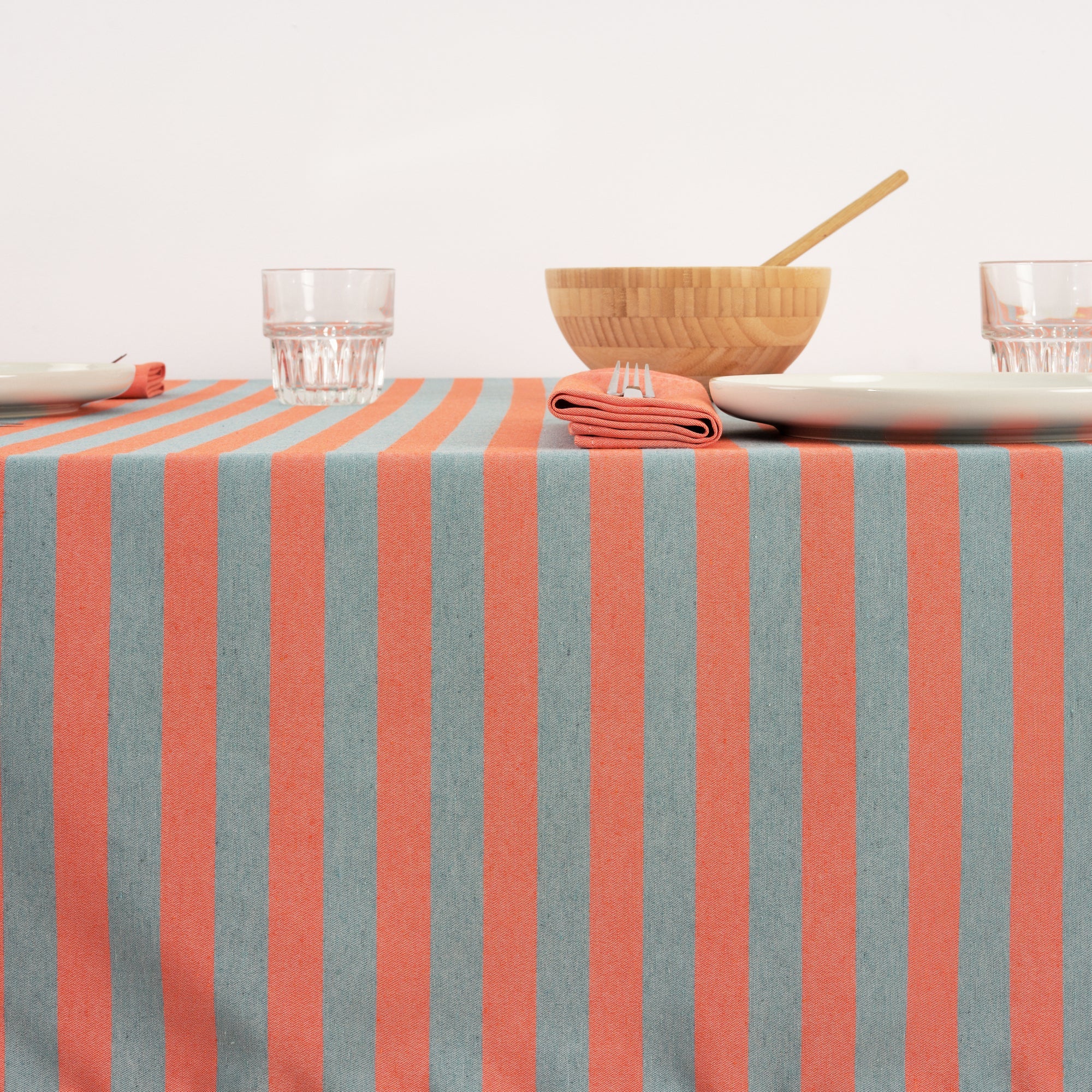 Nappe en tissu jacquard Maglia Stripe Orange et Aqua