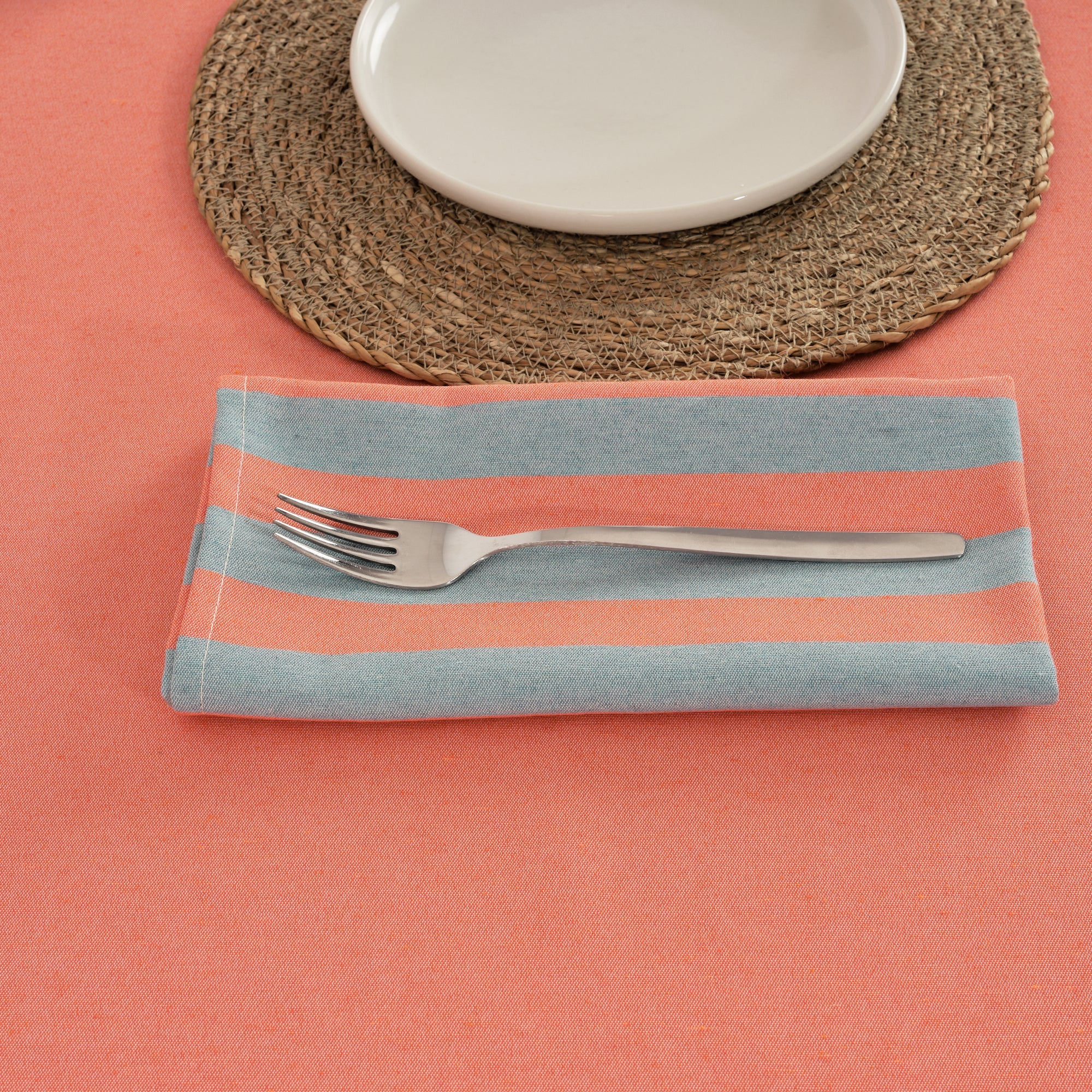 Lot de 2 serviettes Maglia Stripe Orange et Aqua 45x45 cm