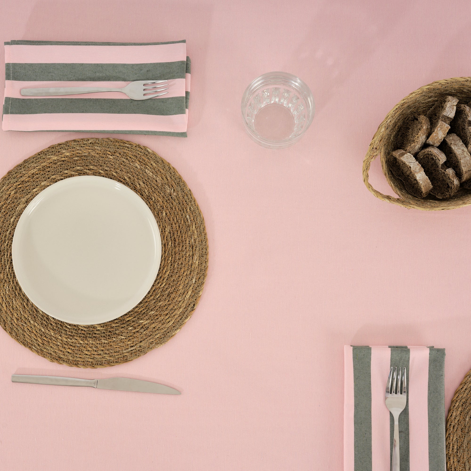 Lot de 2 serviettes Maglia Stripe Rose et Mousse 45x45 cm