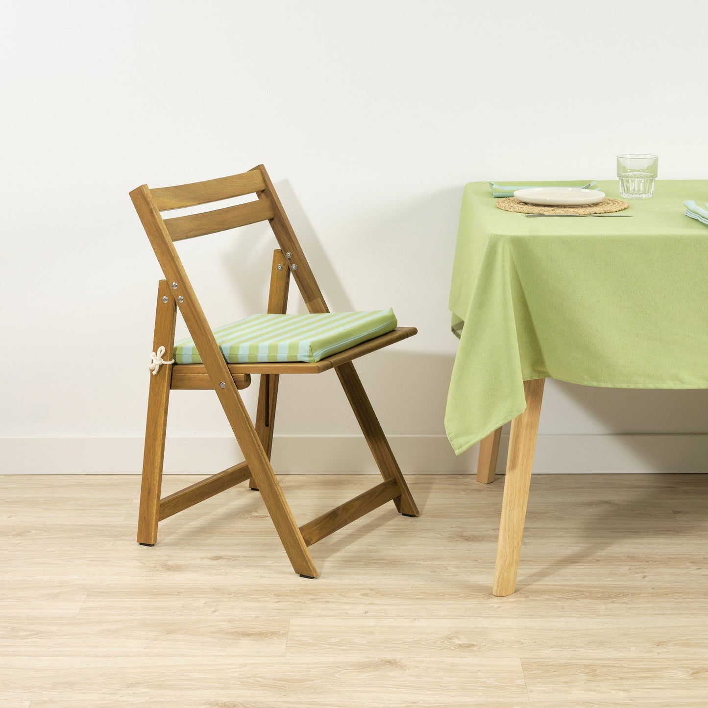 Cojín para asiento acolchado Maglia Raya Pistacho y Turquesa 40x40x5 cm