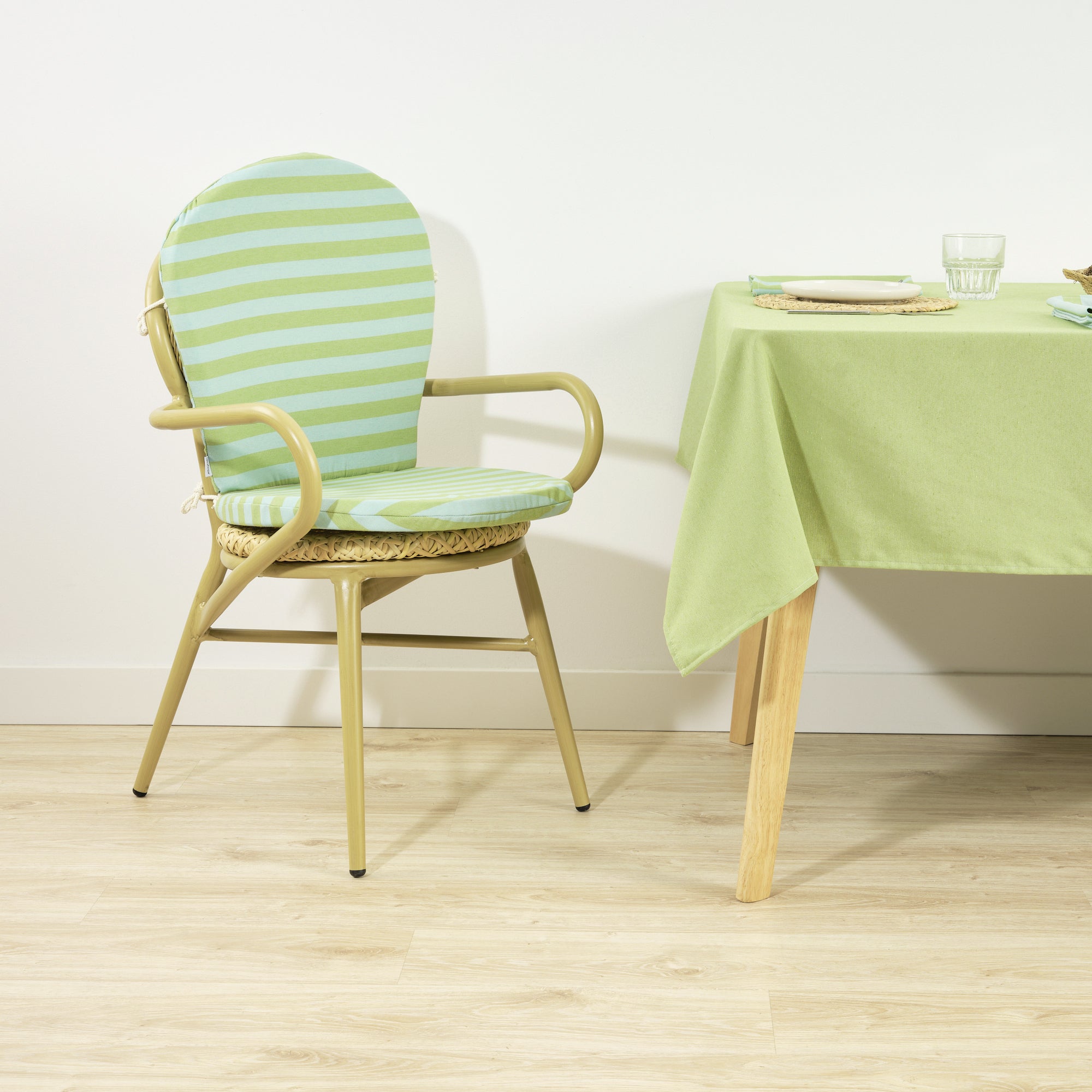 Maglia Stripe Outdoor Chair Cushion Pistachio and Turquoise 48x90 cm