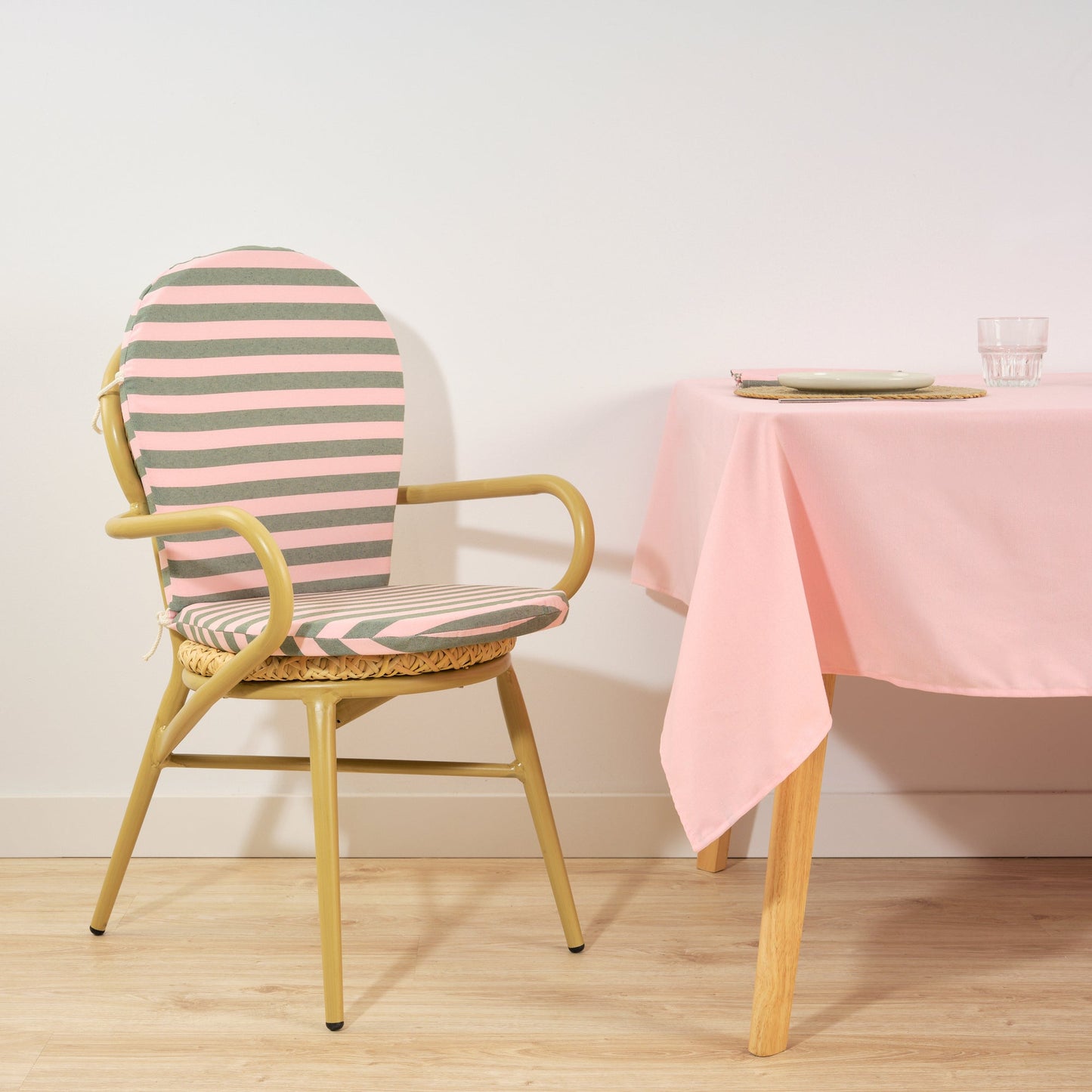 Cojín para silla de exterior Maglia Raya Rosa y Musgo 48x90 cm