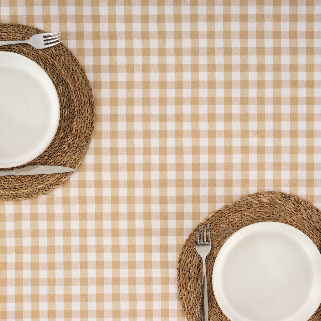 Nappe Vichy imperméable et antitache Toucher tissu beige