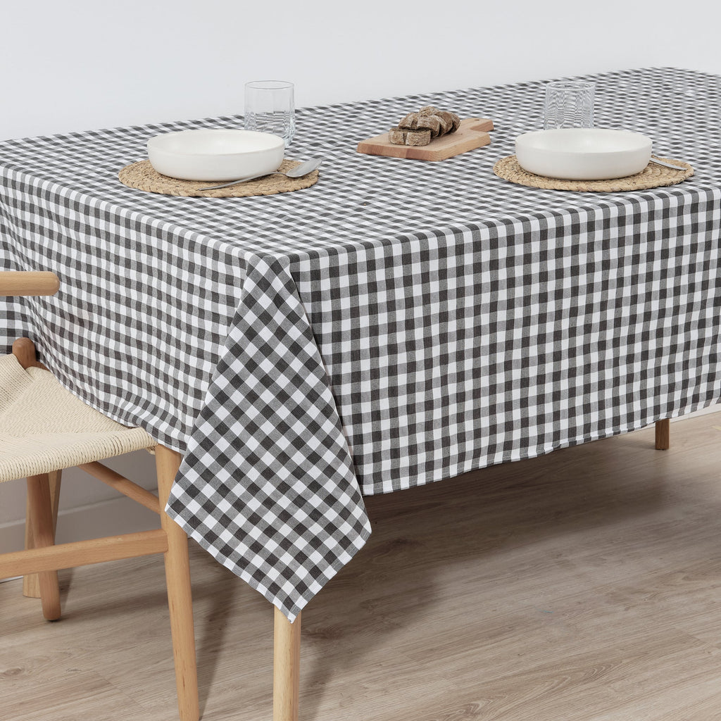 Nappe Vichy imperméable antitache toucher tissu Gris Foncé