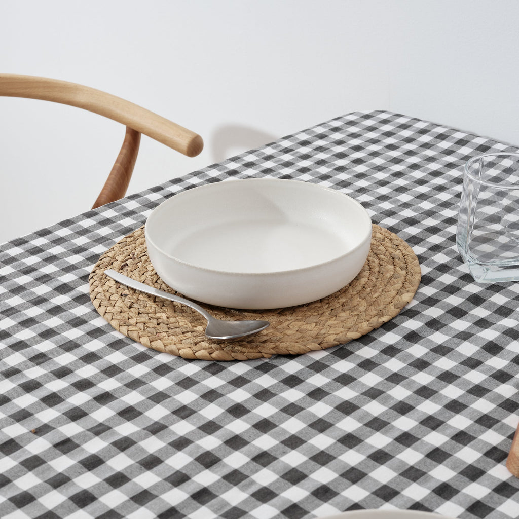 Nappe Vichy imperméable antitache toucher tissu Gris Foncé