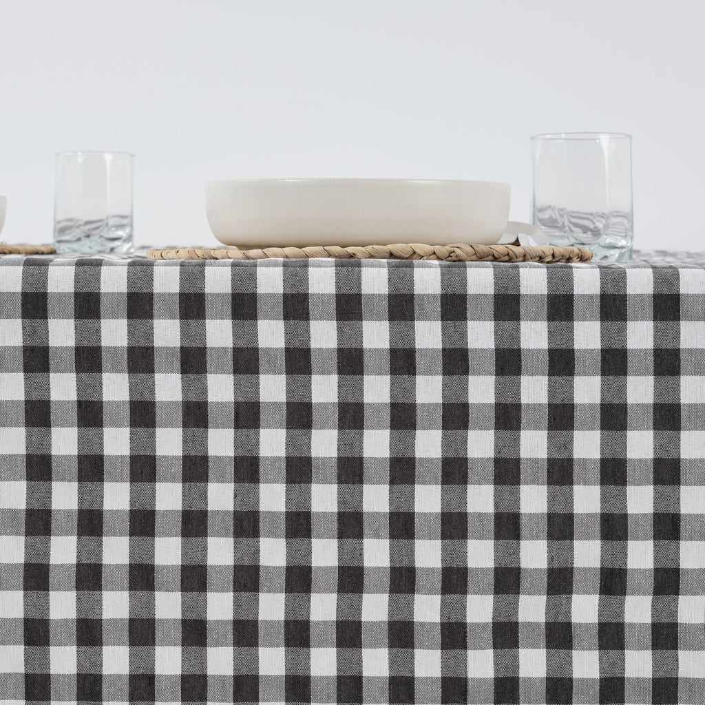 Nappe Vichy imperméable antitache toucher tissu Gris Foncé