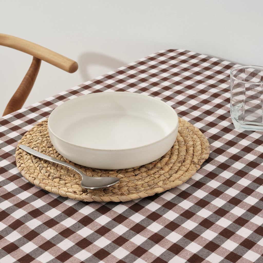 Nappe Vichy imperméable antitache Toucher tissu marron