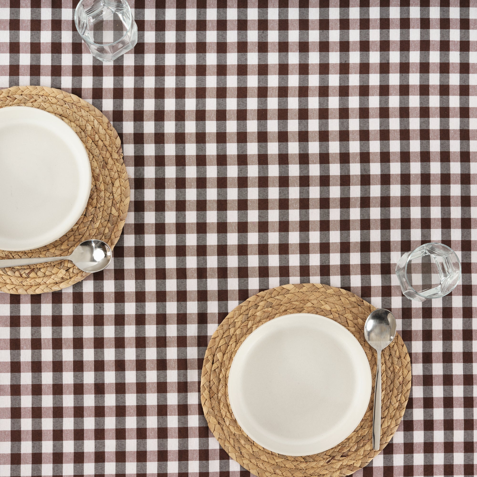 Nappe Vichy imperméable antitache Toucher tissu marron