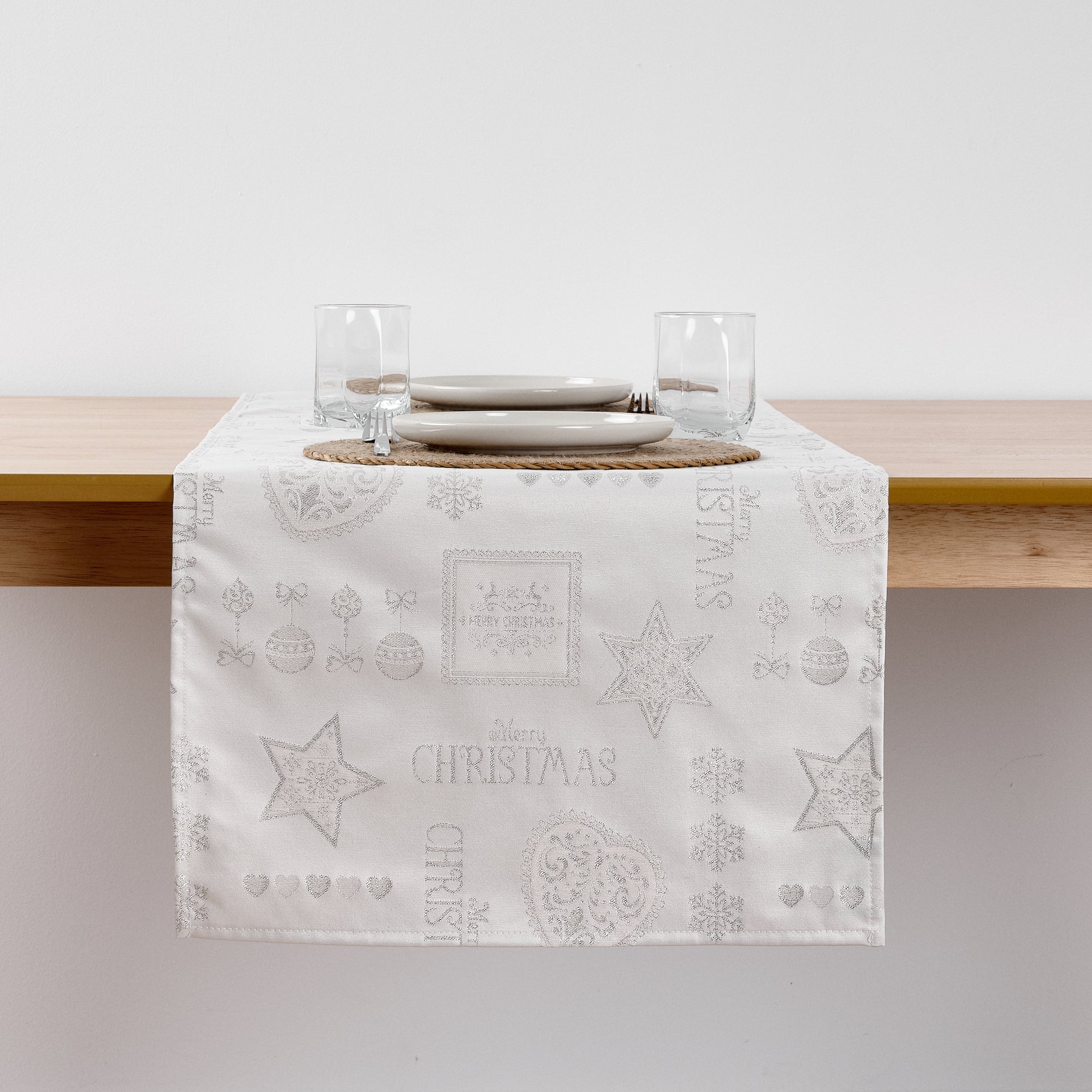Chemin de table jacquard fil argent PSC4732A 45x140 cm
