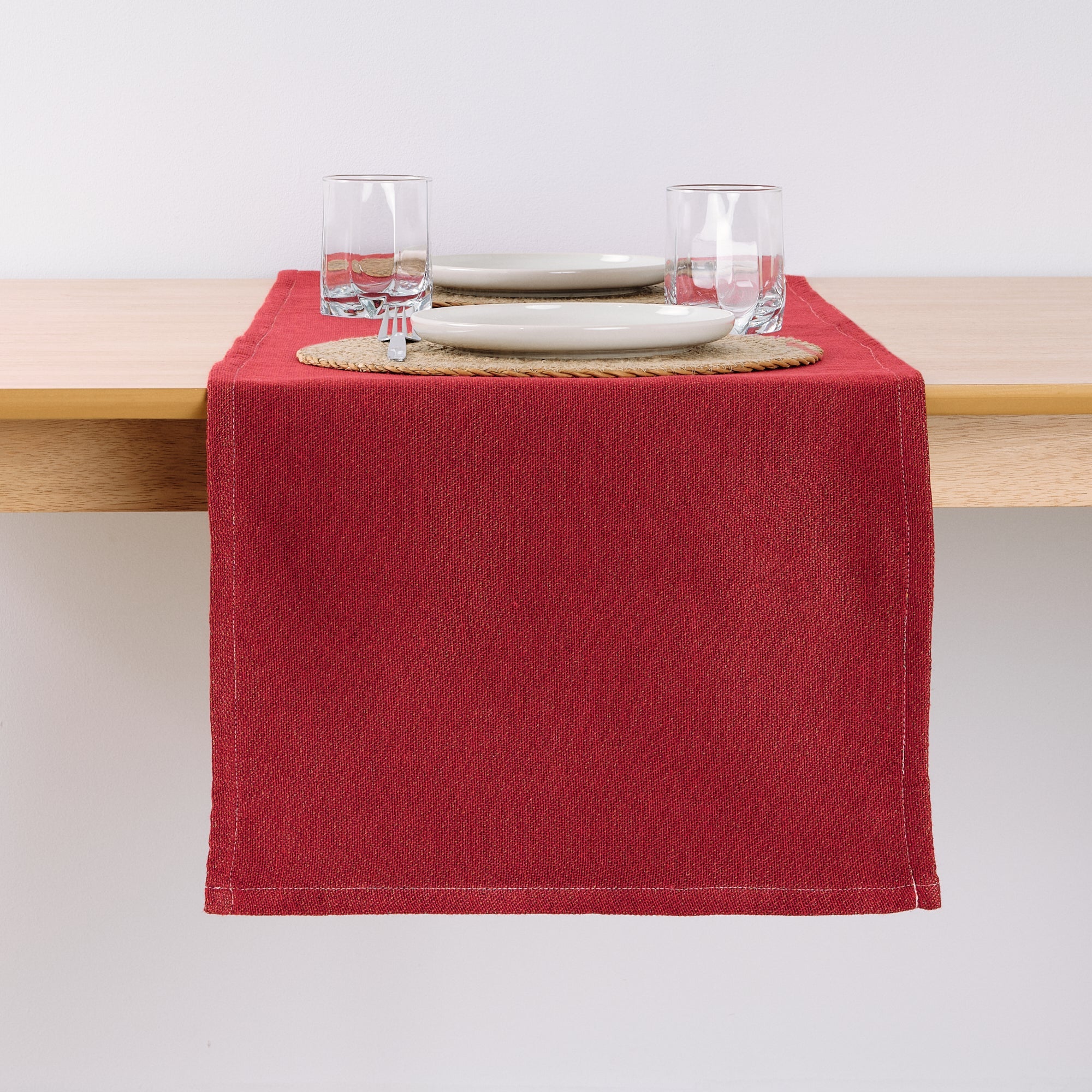 Chemin de table jacquard rouge lisse 45x140 cm