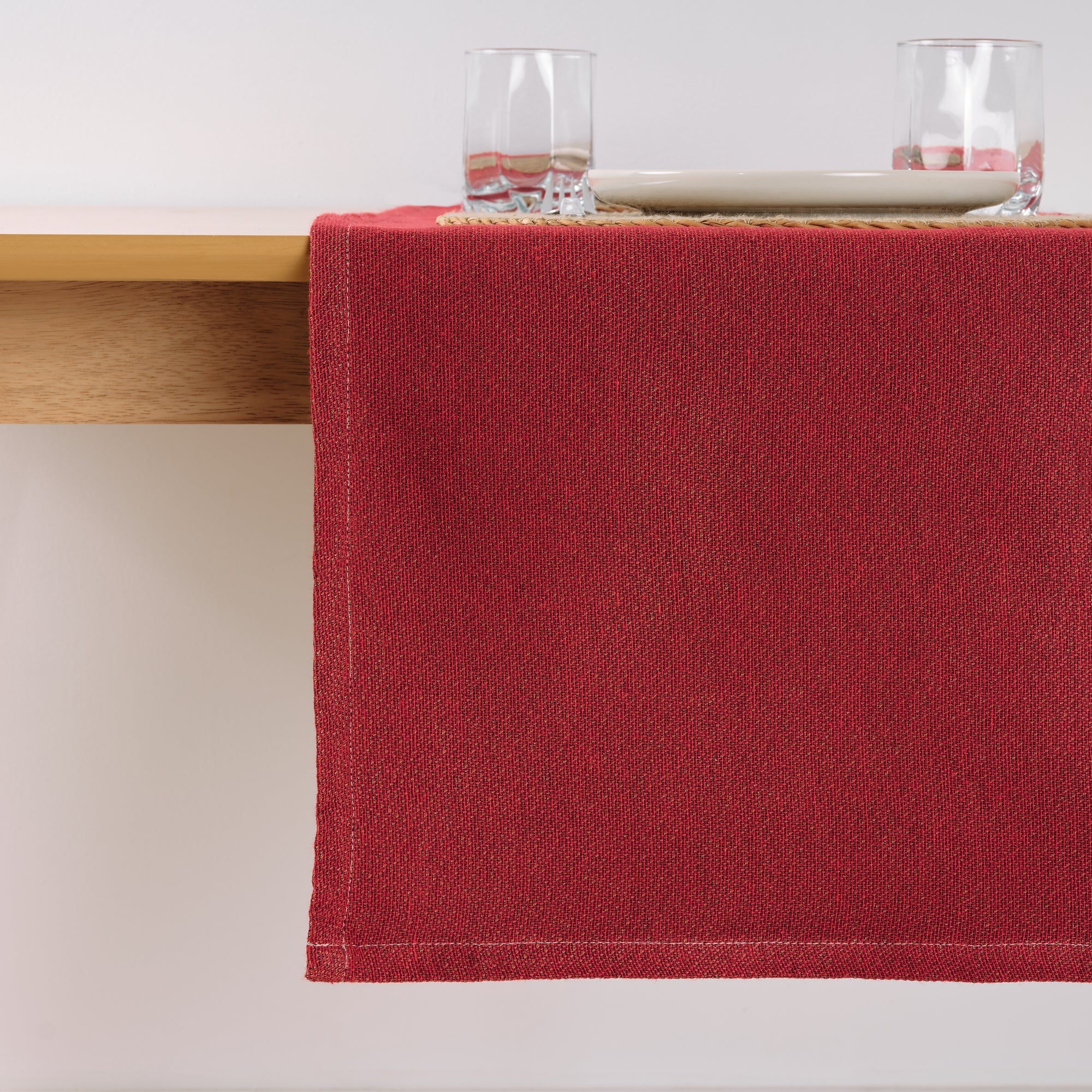 Plain Jacquard Table Runner Red 45x140 cm