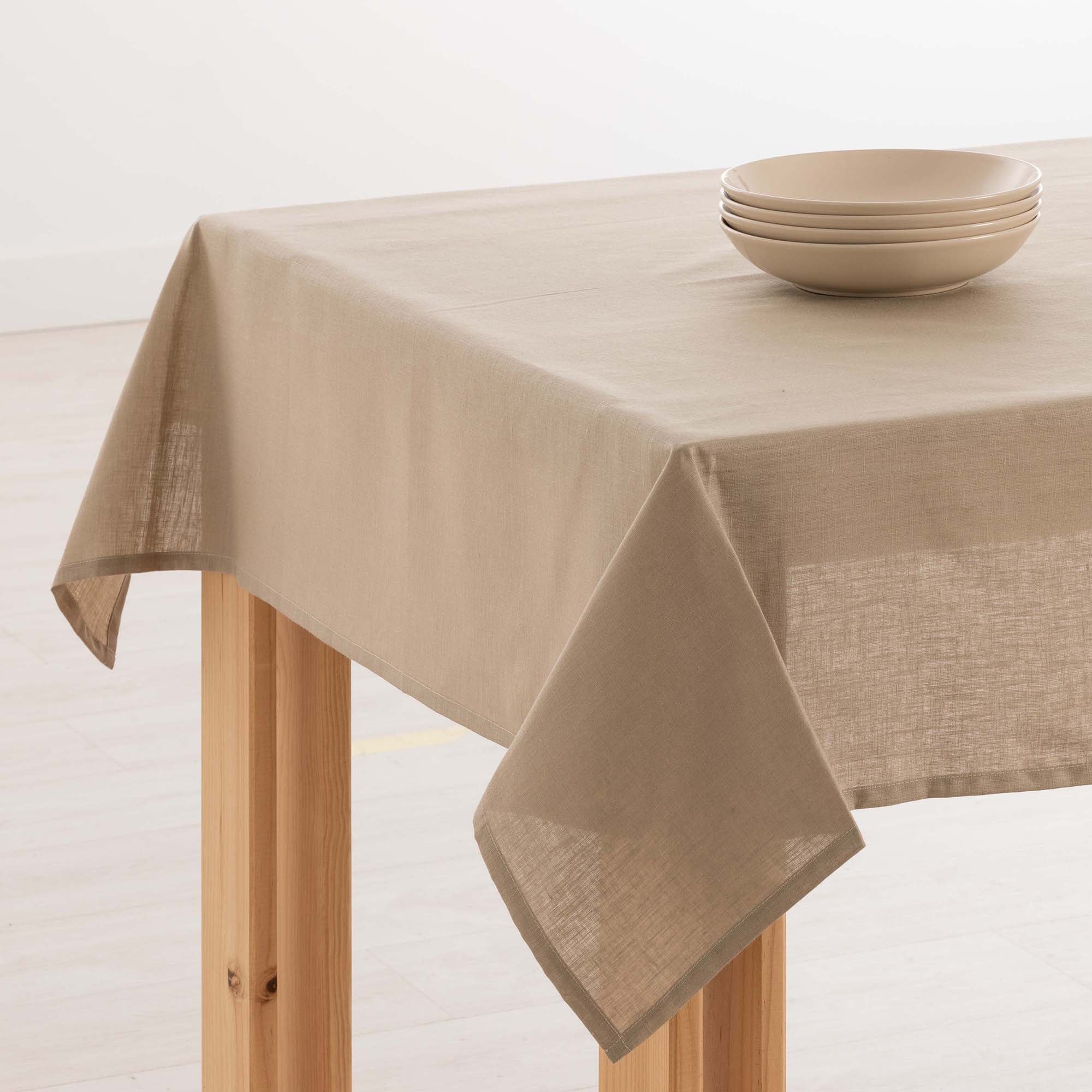 Water-repellent stain-resistant tablecloth 100% Taupe linen