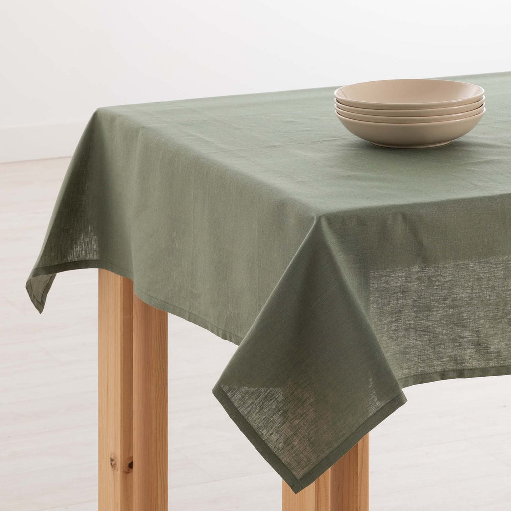 Water-repellent stain-resistant tablecloth 100% Army Green Linen