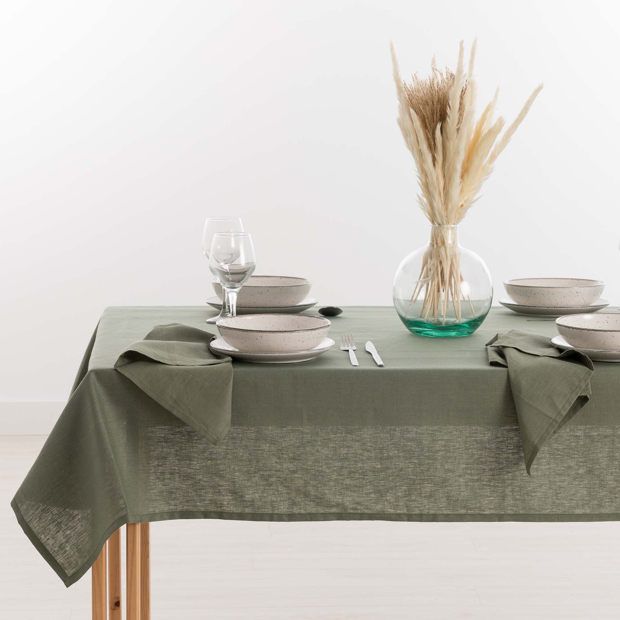 Water-repellent stain-resistant tablecloth 100% Army Green Linen