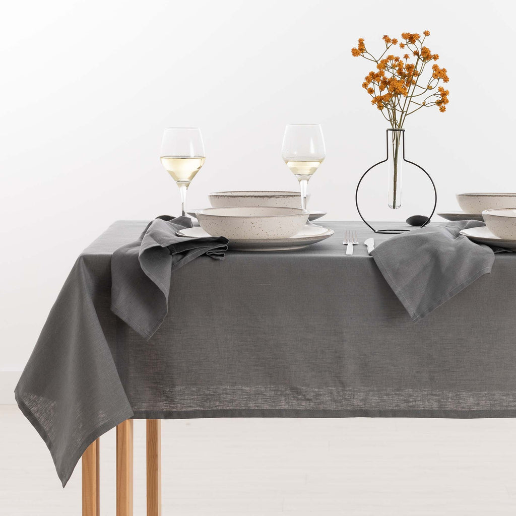 Water-repellent stain-resistant tablecloth 100% linen anthracite