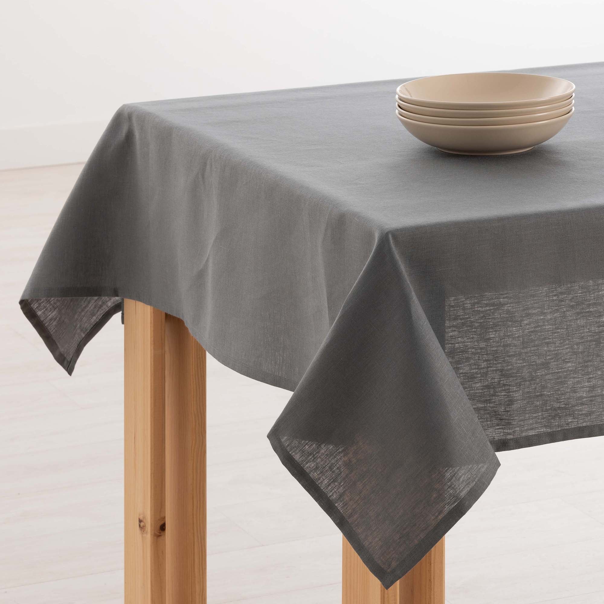 Water-repellent stain-resistant tablecloth 100% linen anthracite