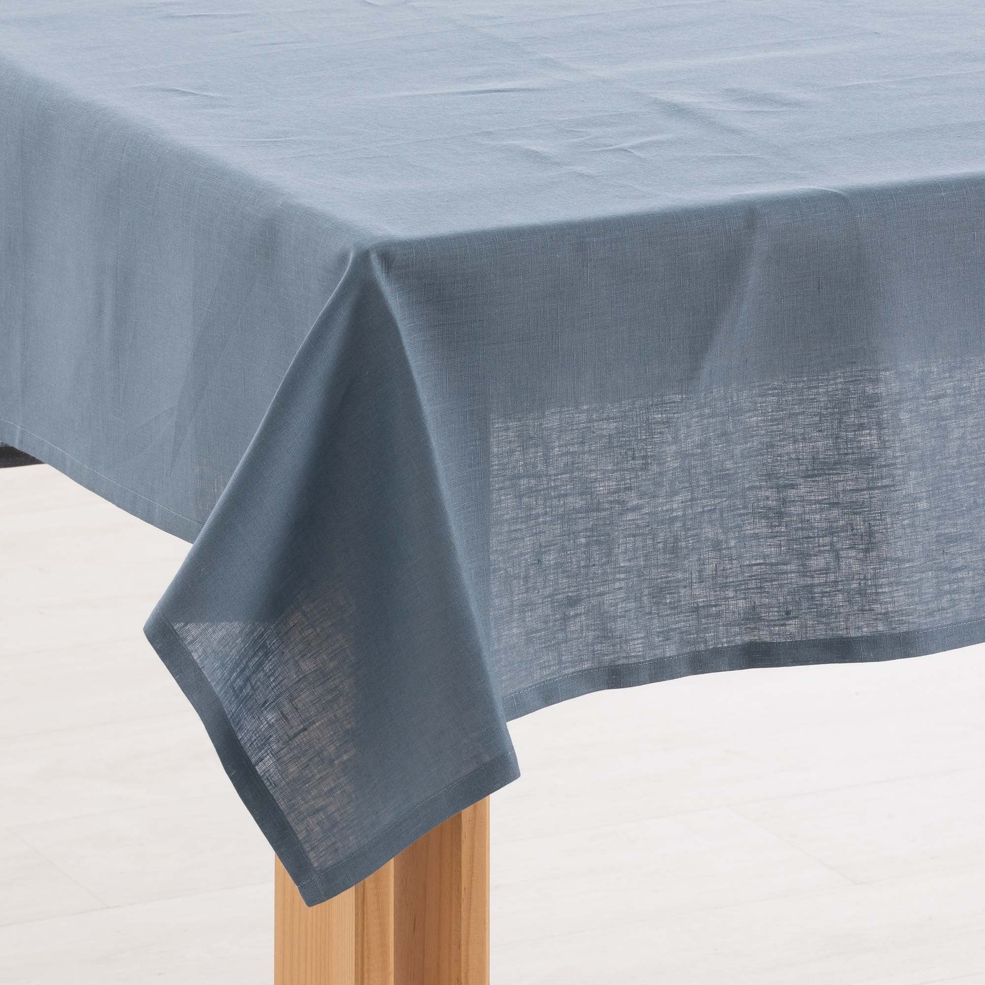 Water-repellent stain-resistant tablecloth 100% Denim Blue Linen