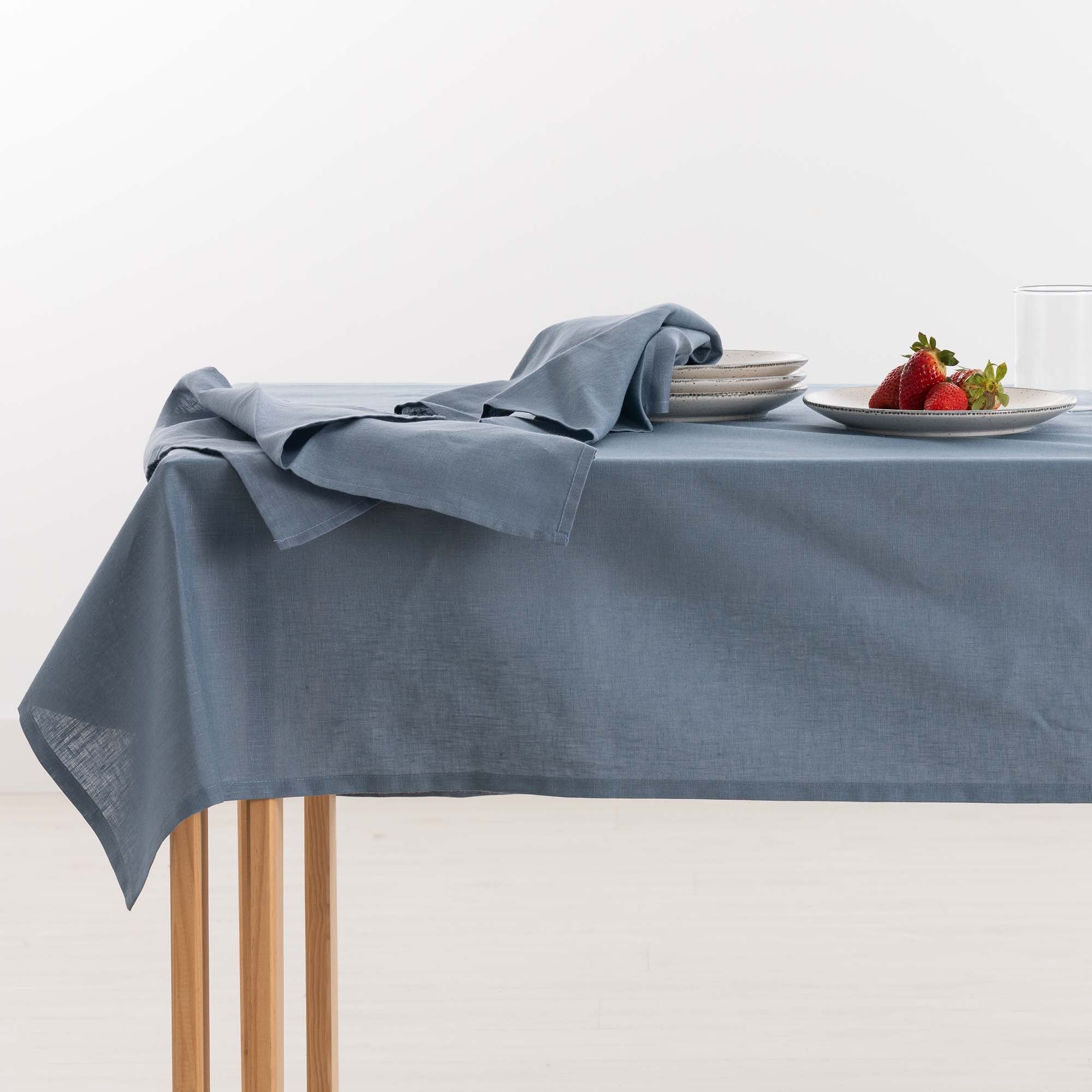 Water-repellent stain-resistant tablecloth 100% Denim Blue Linen