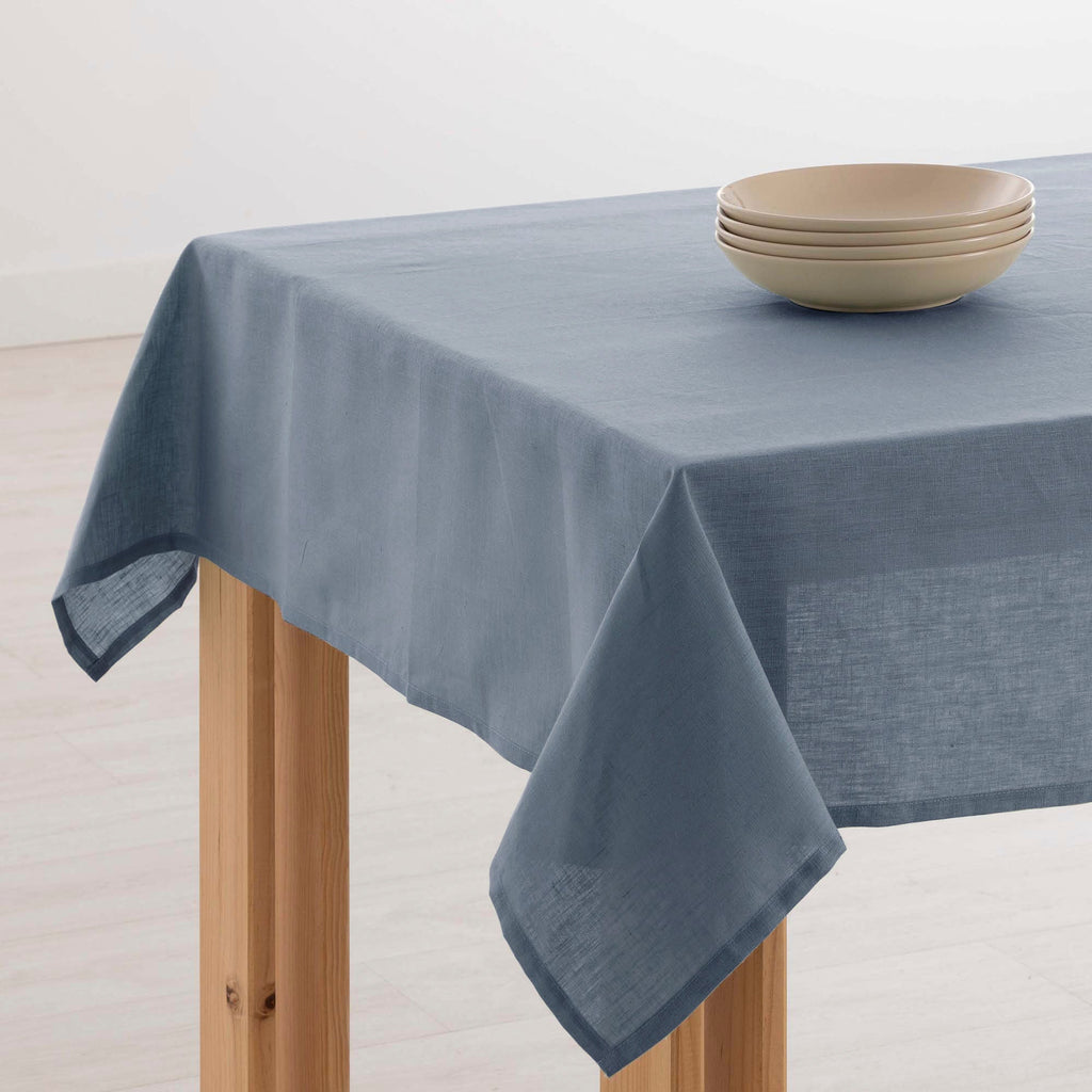Water-repellent stain-resistant tablecloth 100% Denim Blue Linen