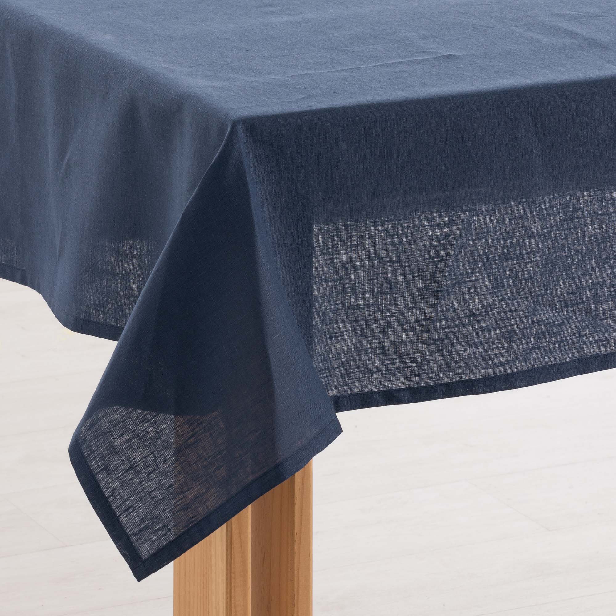 Water-repellent stain-resistant tablecloth 100% Linen Night Blue