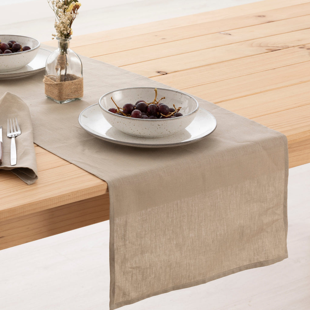 100% linen table runner Taupe 45x140 cm