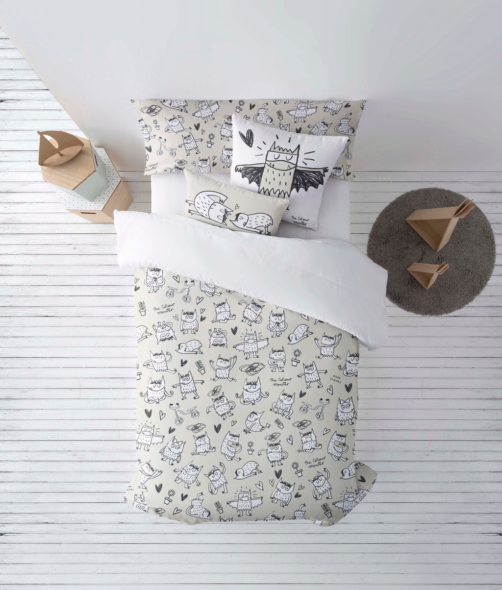 Funda nórdica con botones 100% algodón Monstre Beige