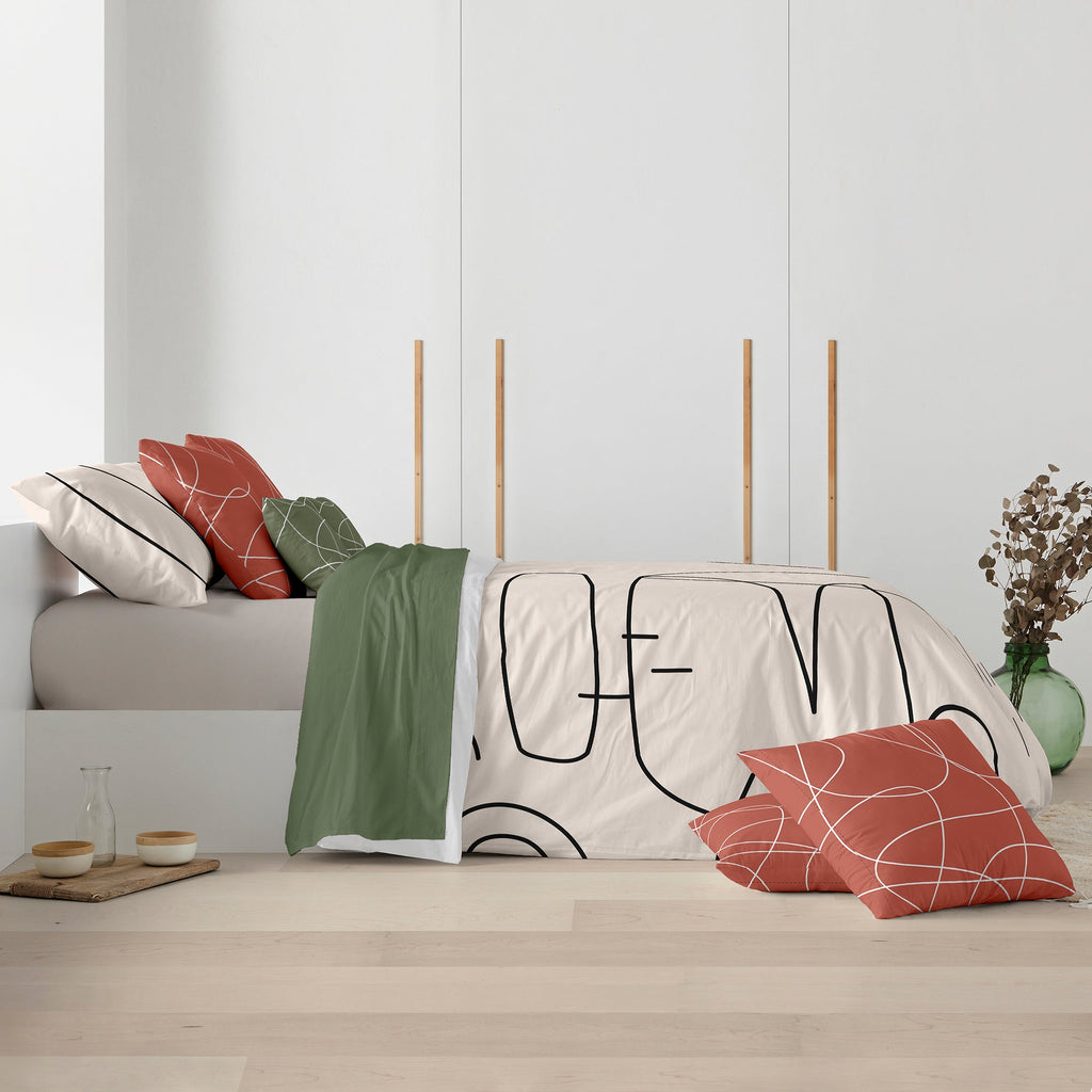 Housse de couette col bouteille 100% coton Bordeaux