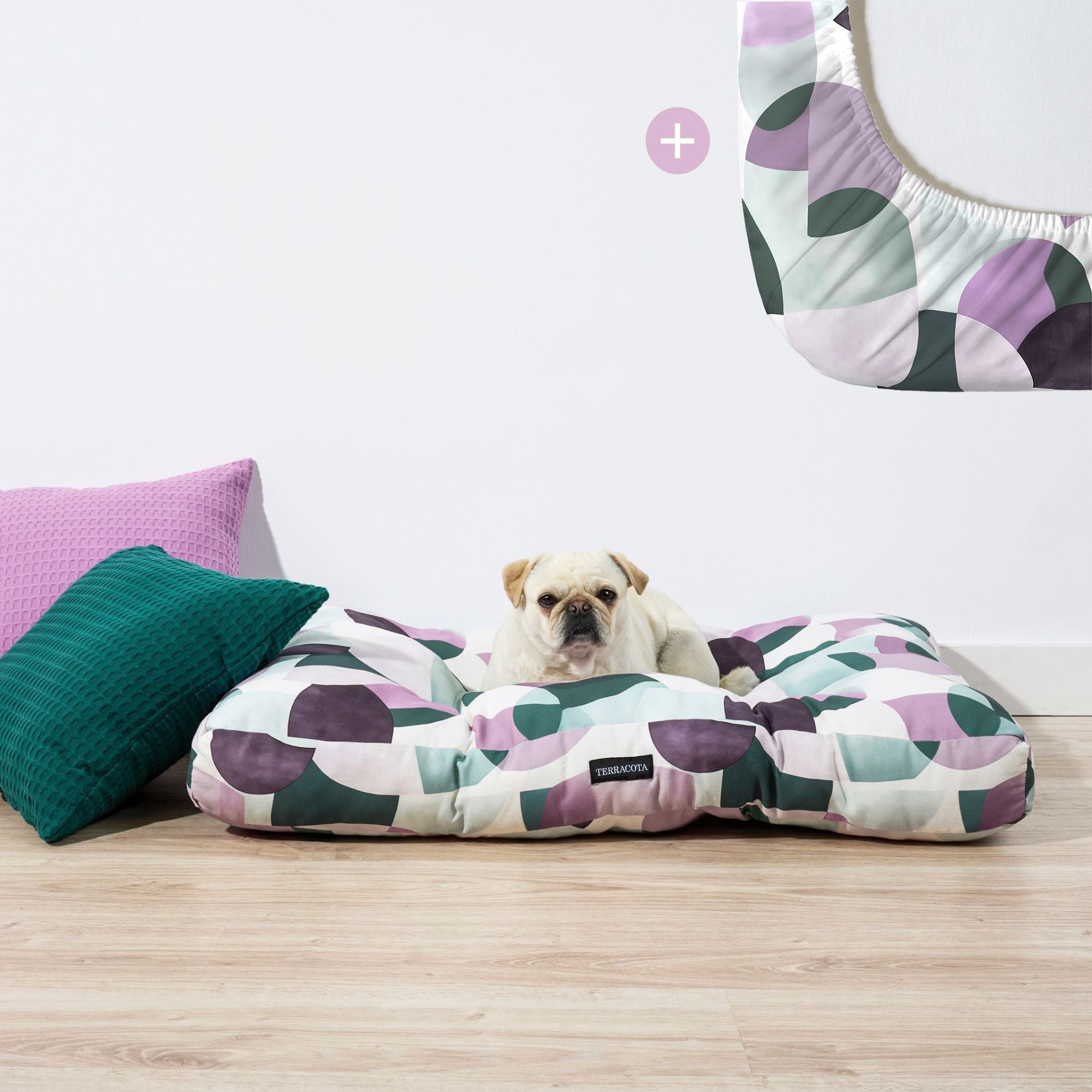 Pack cama para mascota + Protector antimanchas YORK LILA RED.