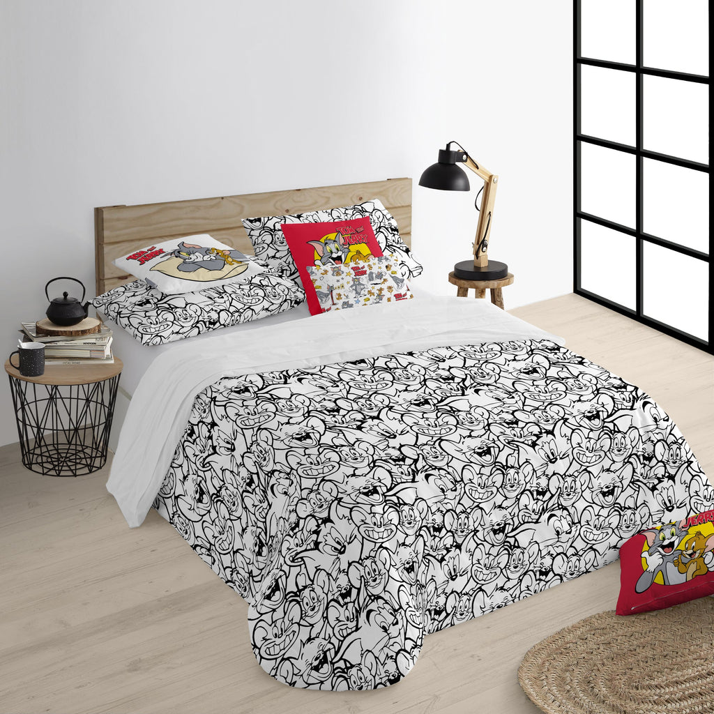 Housse de couette 100% coton Tom &amp; Jerry Noir &amp; Blanc