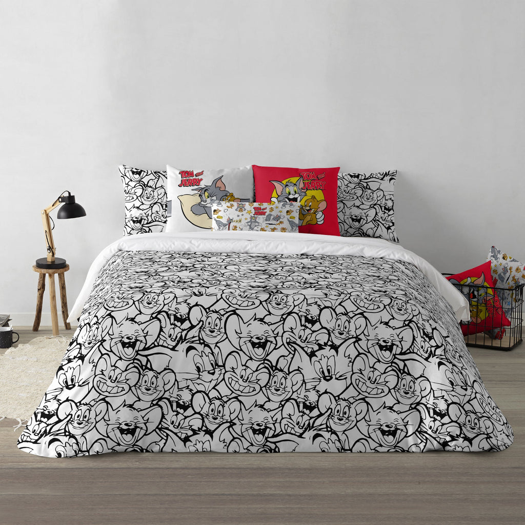 Housse de couette 100% coton Tom &amp; Jerry Noir &amp; Blanc