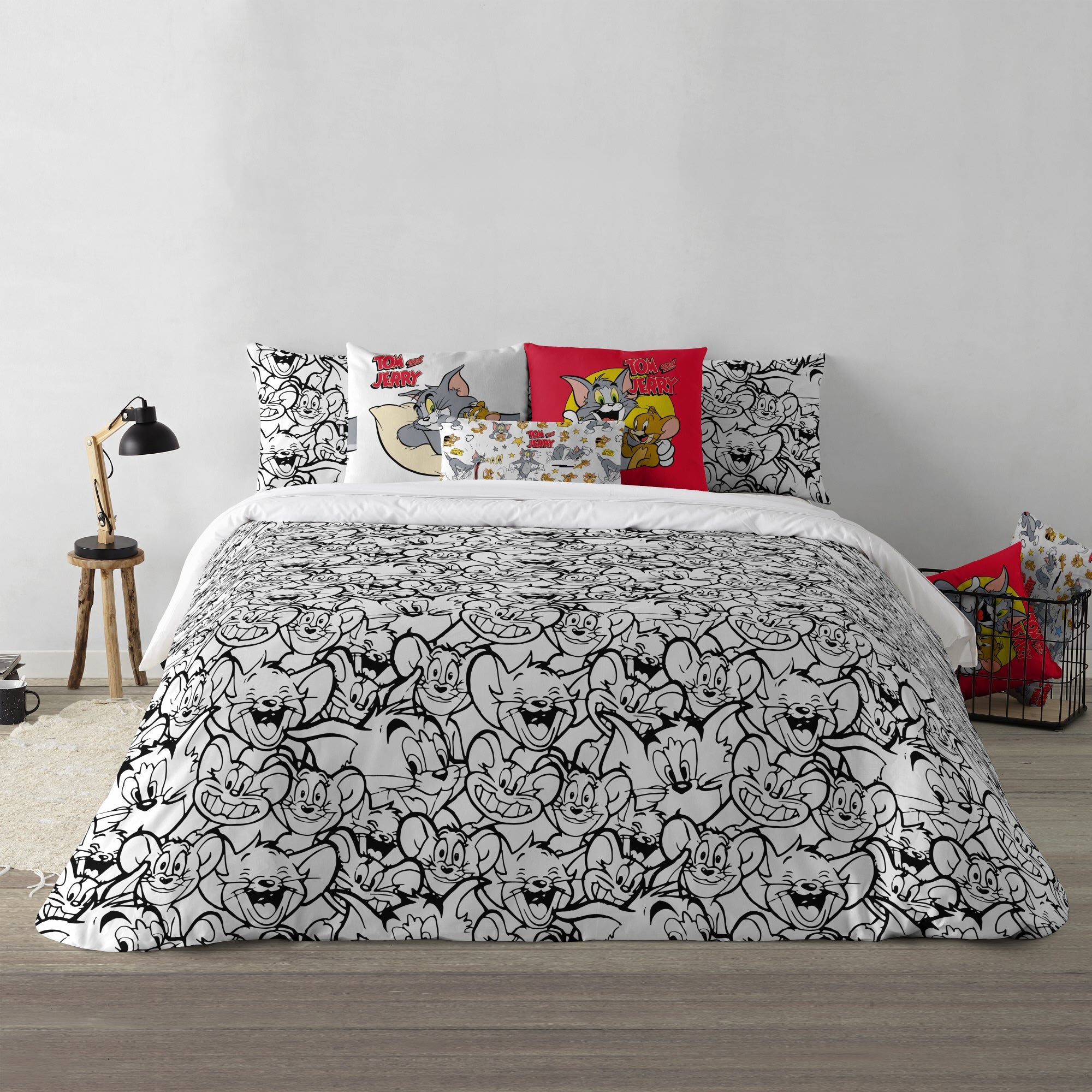 Housse de couette 100% coton Tom &amp; Jerry Noir &amp; Blanc