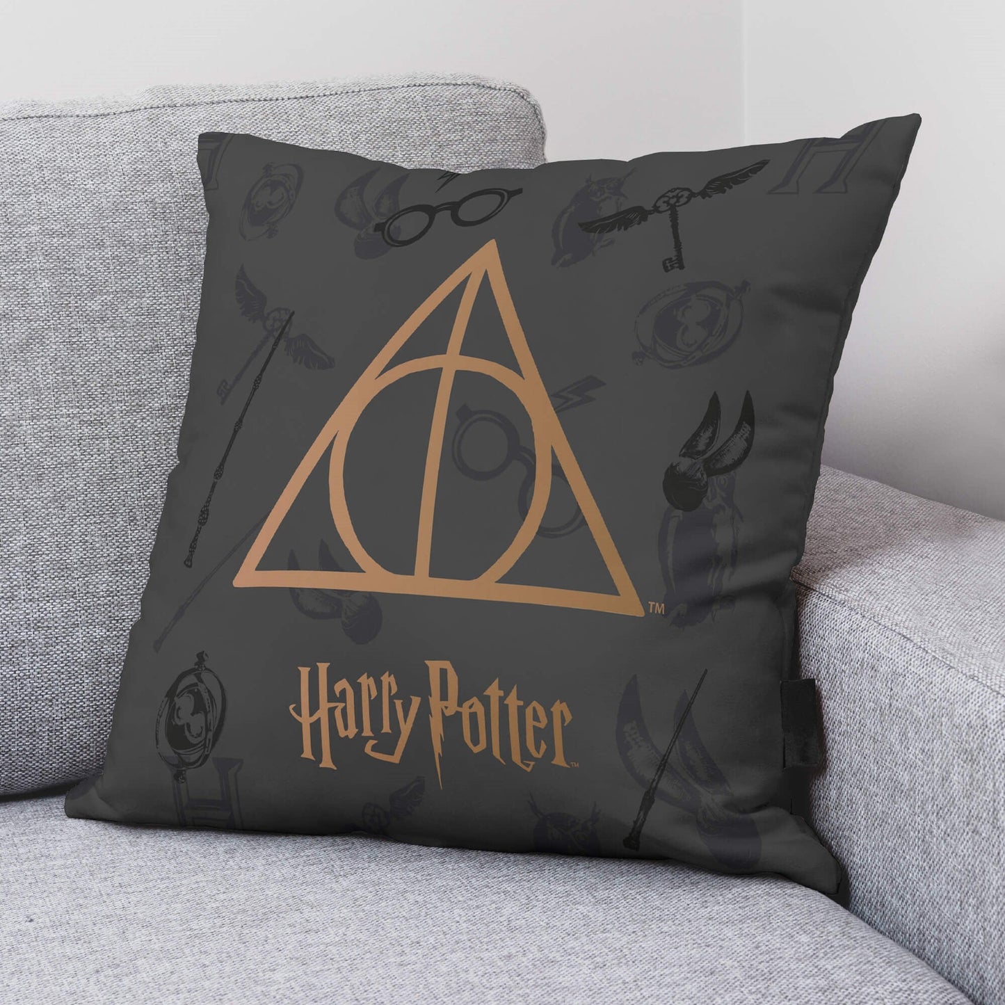 Funda de cojín 100% algodón 45x45cm Deathly Hallows A