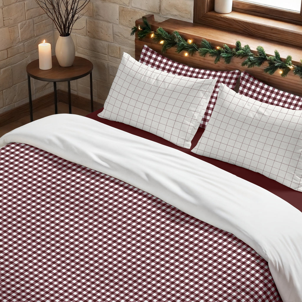 Funda nórdica con clicks Vichy Burdeos 100% algodón