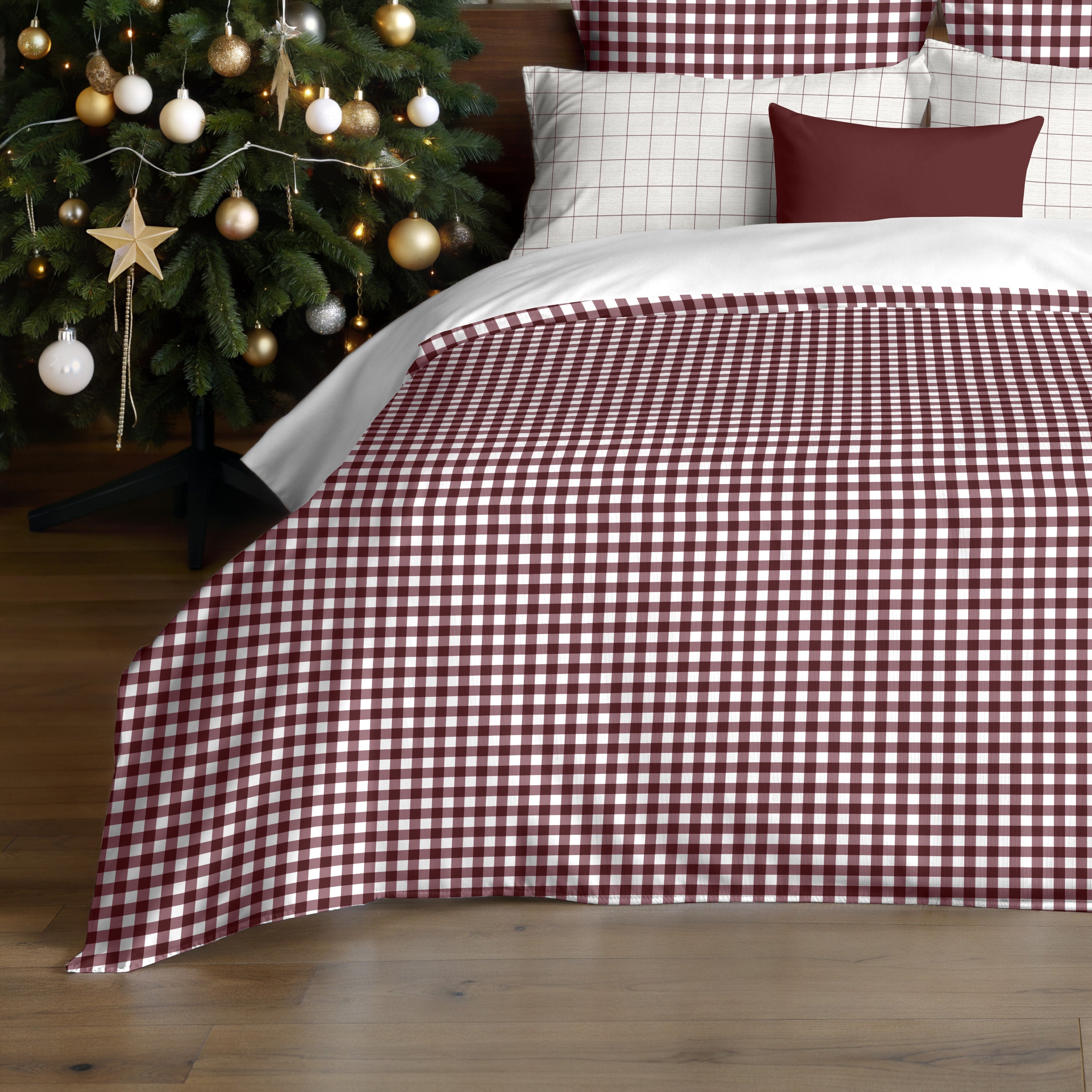 Funda nórdica con clicks Vichy Burdeos 100% algodón