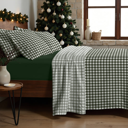 Juego de sábanas Xmas Vichy Verde 100% algodón