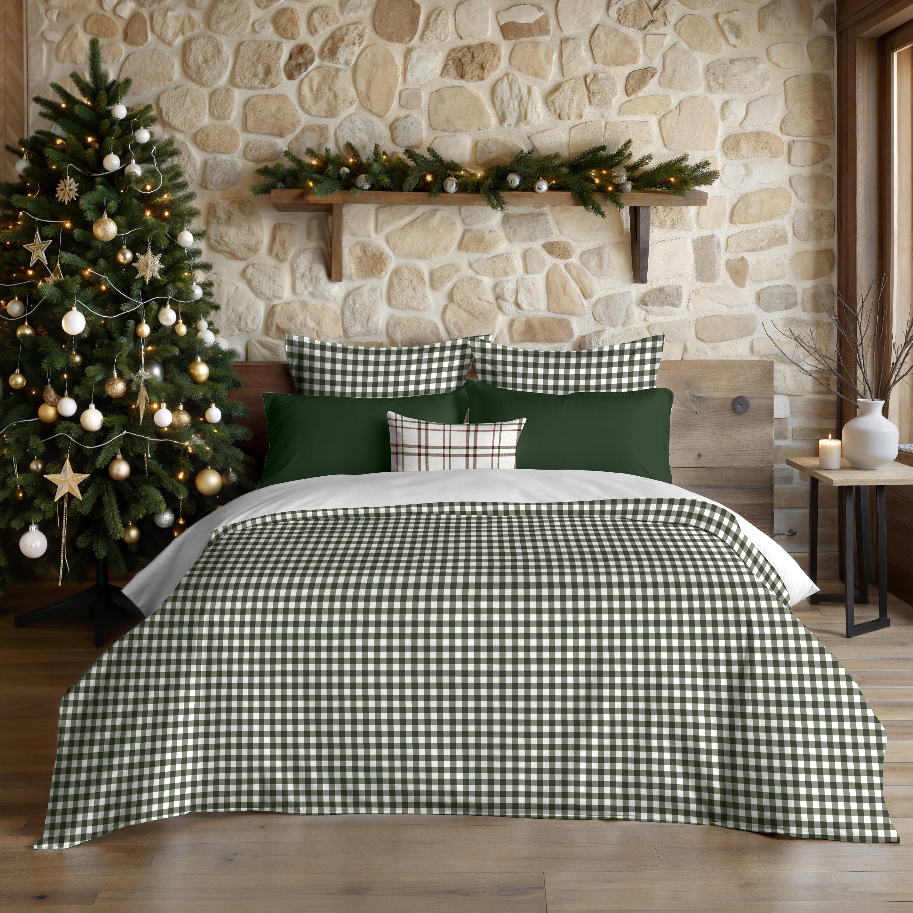 Funda nórdica con clicks Vichy Verde 100% algodón